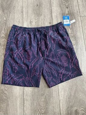 Hurley men’s Navy Swim Trunks with Pink Leaf Print
